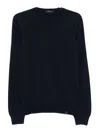 Fay Ribbed Crew Neck Wool Sweater With Long Sleeves In Blue