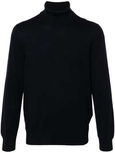 Fay Navy Ribbed Turtleneck Sweater In Black