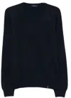 Fay Round Neck Fine Wool Sweater With Ribbed Detailing In Blue