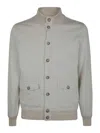 Fay Buttoned Beige Bomber Jacket With Ribbed Details In Neutral