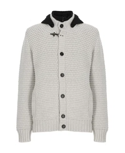 Fay T Button Knitted Cardigan In White