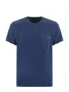 Fay Blue Crewneck T-shirt With Pocket And Logo In Blu