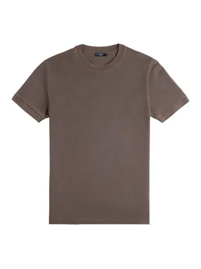 Fay T-shirt In Brown Piquet Cotton With Crew Neck