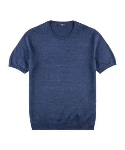 Fay T-shirt In Linen And Cotton In Blue