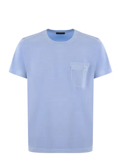 Fay T-shirt With Pocket In Celeste
