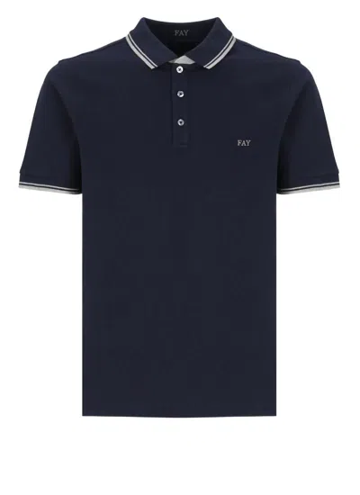 Fay Short Sleeve Polo Shirt With Ribbed Collar In Black