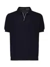 Fay Buttonless Polo Shirt With Ribbed Hem And Short Sleeves In Blue