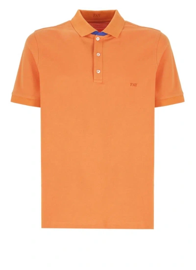 Fay Stretch Cotton Polo Shirt In Orange