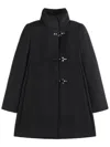 Fay Structured Black Coat With Stand-up Collar And Toggle Closures In Black