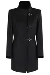 Fay Tailored Black Coat With High Collar In Blue
