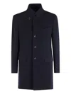 Fay Double Wool Blend Coat With Iconic Hook Closure And Flap Pockets In Black