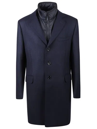 Fay Tailored Blue Layered Coat With Notched Lapel