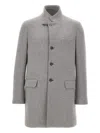 Fay Tailored Grey Wool Coat With Stand-up Collar In Gray