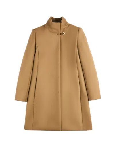 Fay Tailored High Collar Concealed Knee-length Coat In Brown