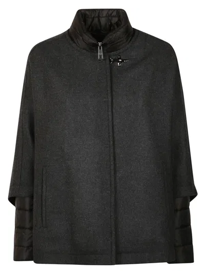 Fay Tailored Short Coat In Classic Beige With Notched Collar In Black