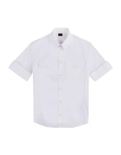 Fay Tailored Short-sleeved Shirt With Classic Collar In White