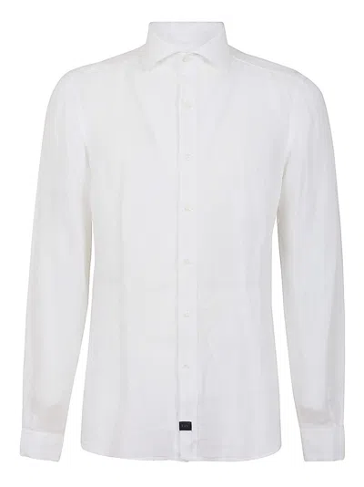 Fay Tailored White Linen Shirt With Button-down Front