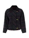 Fay Checked Wool-blend Jacket With Hook Fastenings In Blue
