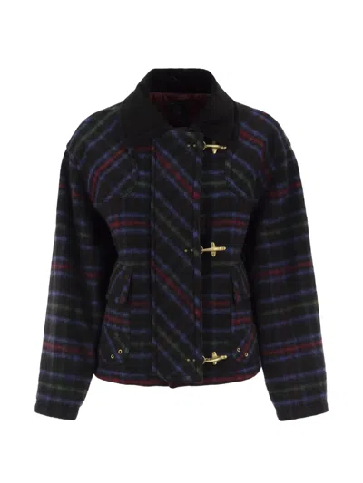 Fay Checked Wool-blend Jacket With Hook Fastenings In Multi