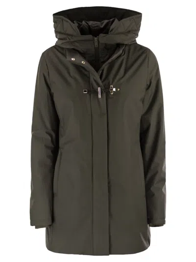 Fay Technical Gabardine Toggle Coat In Green