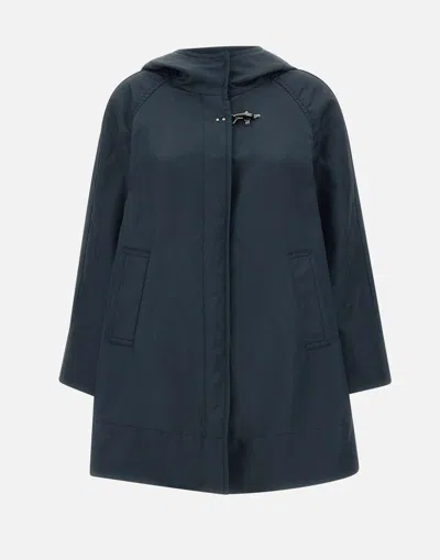 Fay Technical Linen Cotton Hoodie In Blue
