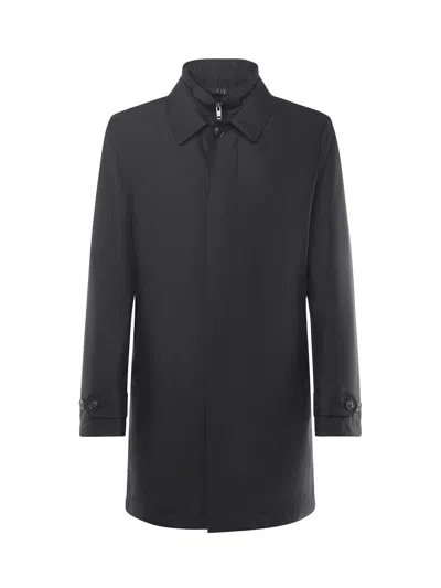Fay Technical Poplin Morning Coat In Blue