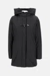 Fay Hooded Black Jacket With Quilted Detailing And Toggle Closure In Black