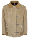 Fay Textured Corduroy Double-breasted Jacket With Contrasting Collar In Brown