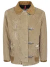 Fay Textured Corduroy Double-breasted Jacket With Contrasting Collar In Brown