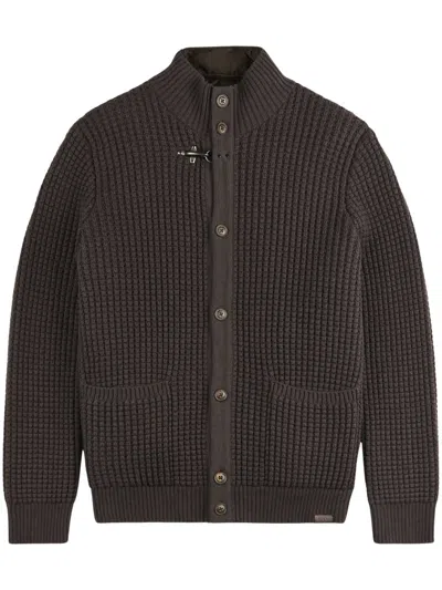 Fay Textured Knit Cardigan With Removable Gilet In Black