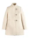 Fay Textured Mid-length Coat With Curly Fabric In Neutral