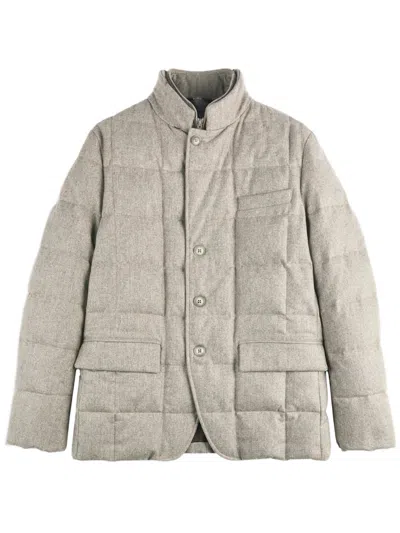 Fay Textured Quilted Jacket With High Collar And Button Closure In Gray