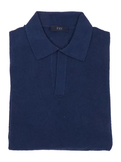 Fay Textured Short Sleeve Classic Polo Shirt In Blue