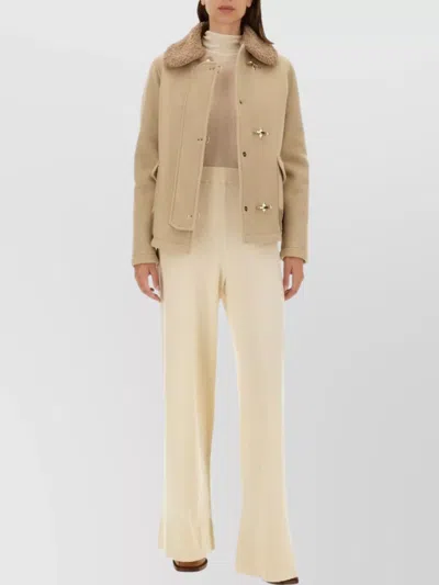 FAY TEXTURED WOOL JACKET SHEARLING COLLAR