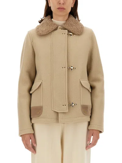 Fay Textured Wool Jacket With Plush Collar In Neutrals