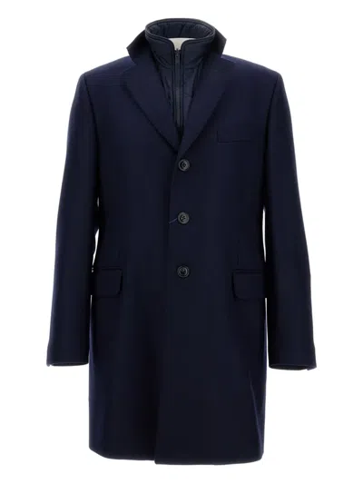 Fay Three-button Detachable-collar Coat In Blue