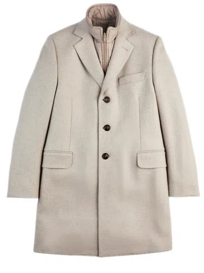 FAY THREE-BUTTON TAILORED COAT IN SAND WITH TEXTURED FINISH