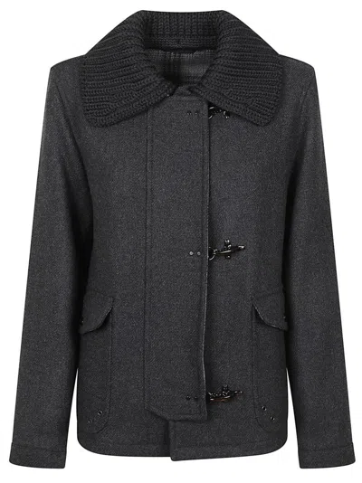 FAY THREE-HOOK WOOL JACKET WITH REMOVABLE RIBBED COLLAR AND ICONIC CLOSURE