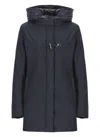 Fay Hooded Black Jacket With Quilted Detailing And Toggle Closure In Blue