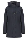 Fay Hooded Black Jacket With Quilted Detailing And Toggle Closure In Blue