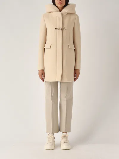 Fay Front Nylon Toggle Double Breasted Coat In Beige