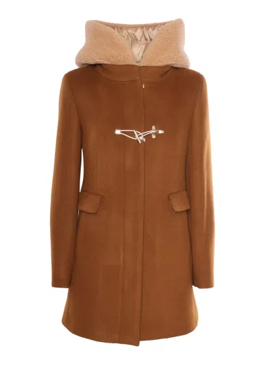 Fay Toggle Coat Db Front Teddy In Brown