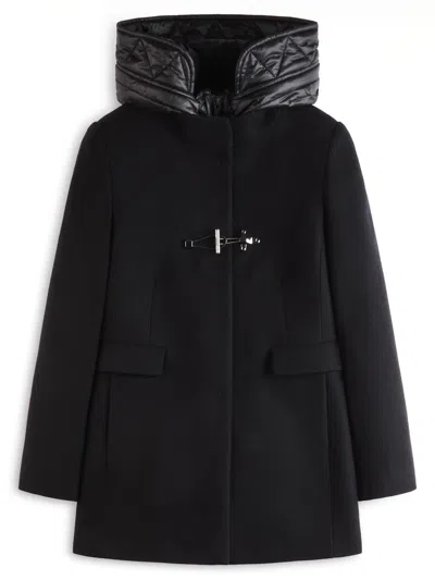 Fay Toggle Coat In Black Wool Blend Fabric In Blue