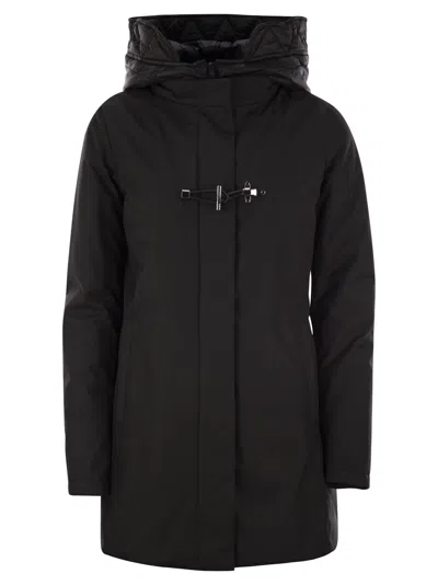 Fay Toggle Coat In Technical Gabardine In Nero Neri E Grigi