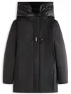 Fay Hooded Black Jacket With Quilted Detailing And Toggle Closure In Black