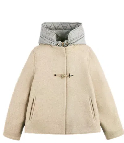 Fay Toggle Detachable Hood Wool-blend Cape In Neutral