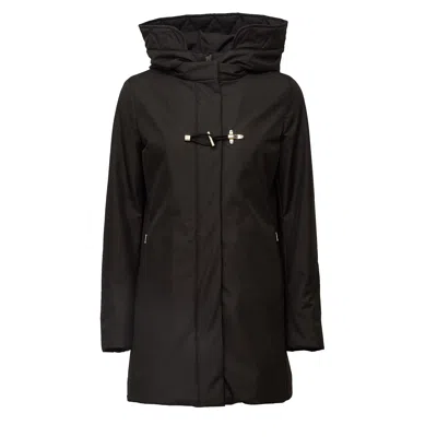 Fay Toggle Double Front Microfiber Gabardine Coat In Black