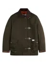 Fay 4-hook Jacket In Brown With Ribbed Collar In Green