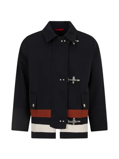 Fay Toggle Striped Jacket In Black