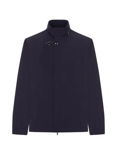 Fay Men Short Travel Bomber Jacket In Stretch Nylon In Blue